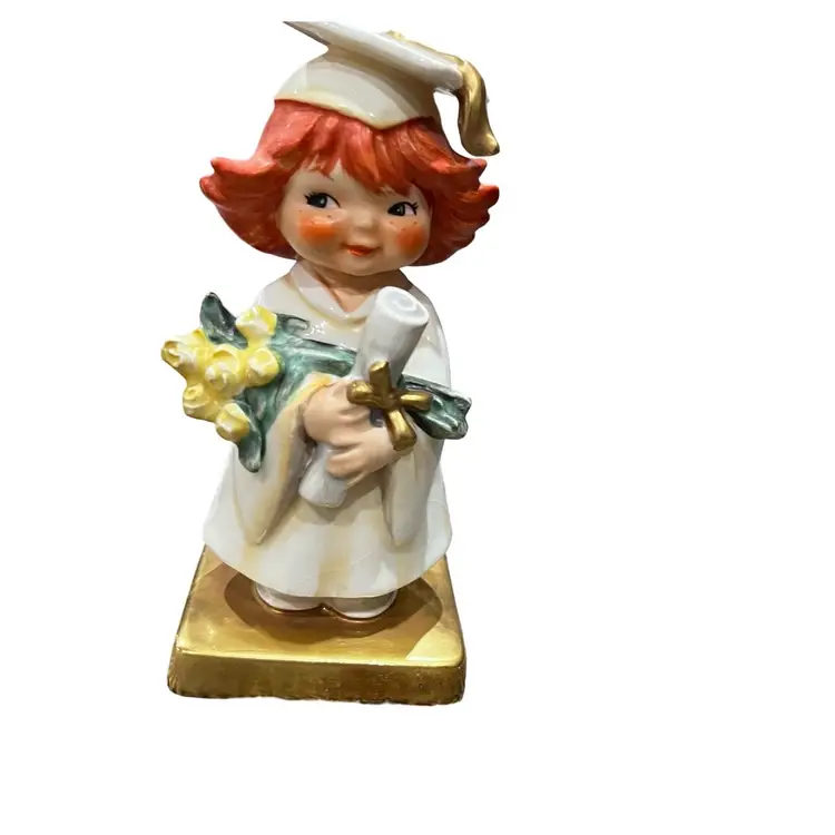 Vintage 1970s Goebel Hummel Graduation Red Headed Figurine With Cap & Gown Holding Diploma