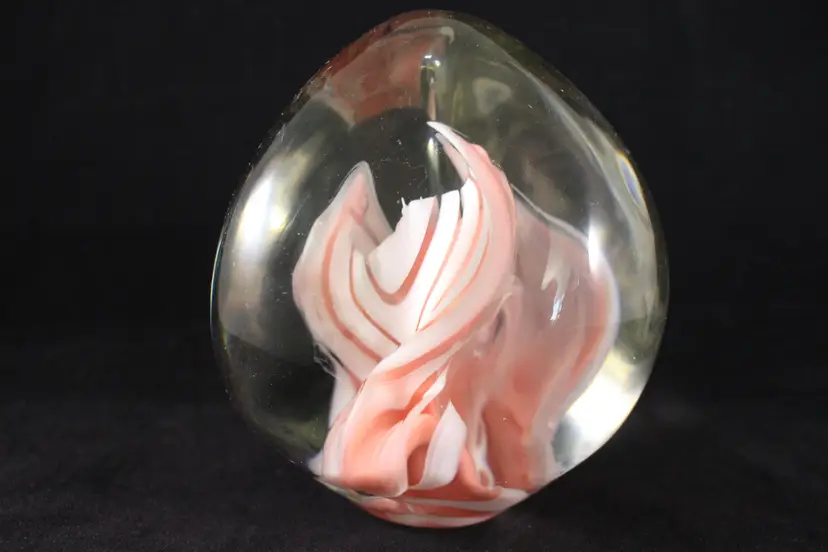 Abstract Baby Pink Peach Swirl Art Glass Paperweight - Heavy & Big