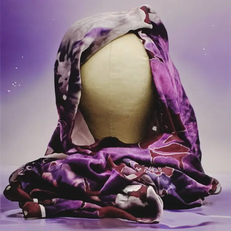 #01 Liz Claiborne Purple Pink Silver Burgundy Floral Rectangle Velour Scarf Oversize