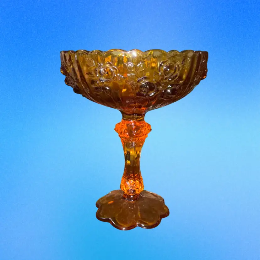 Fenton Amber Cabbage Rose Compote