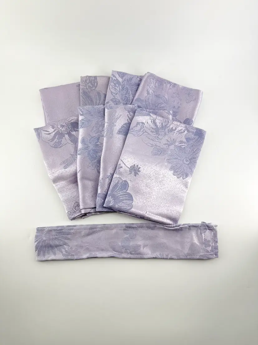 Handmade Lot 8 Fabric Napkins With Storage Holder Lilac Purple Flowers Butterflies