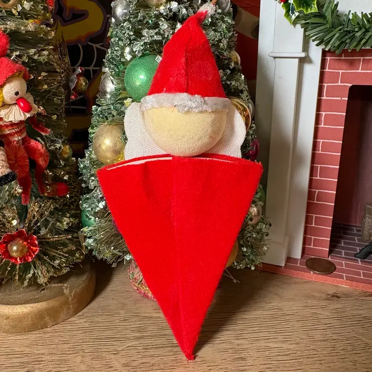 Vintage Christmas Santa Red Felt Triangle Ornament