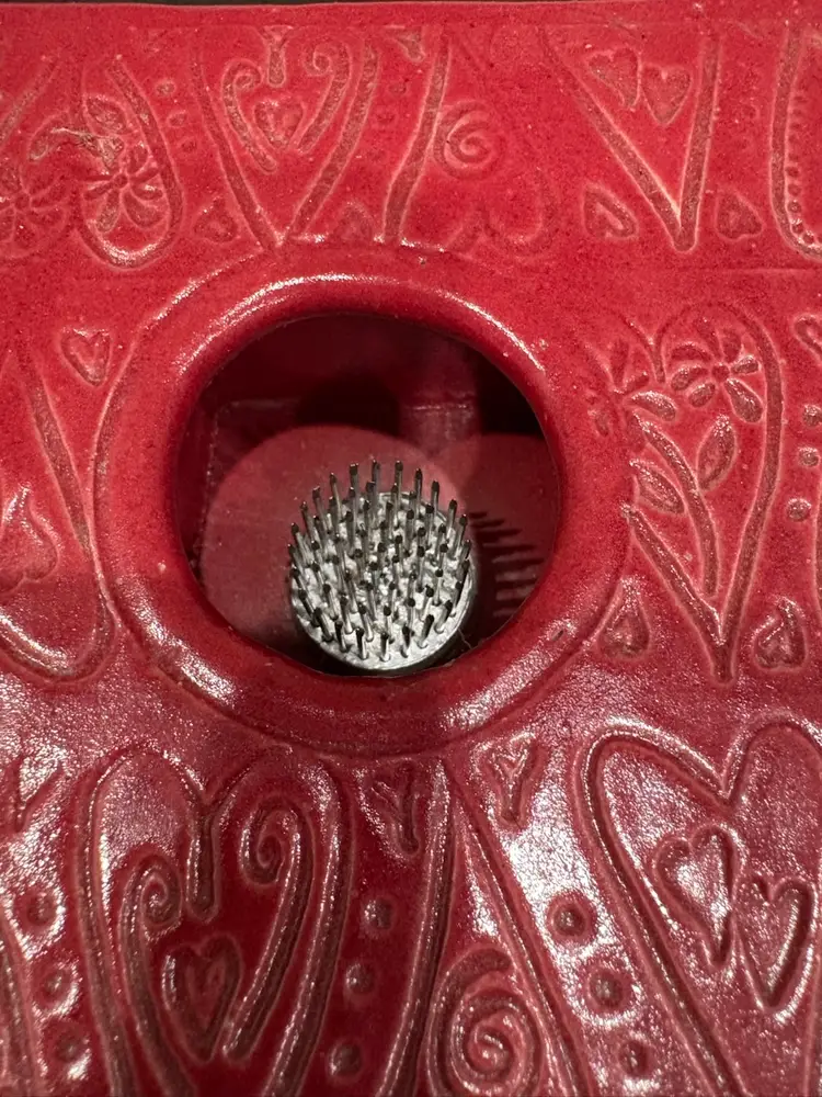 Vintage Ikebana Pottery Vase Red Flower Frog