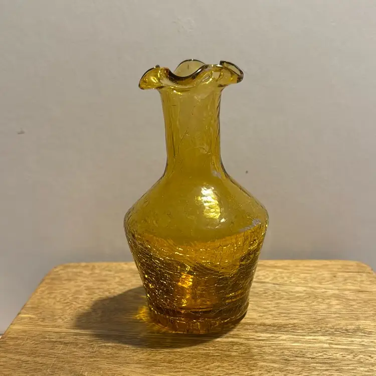 Amber Crackle Glass VTG  Bud Vase