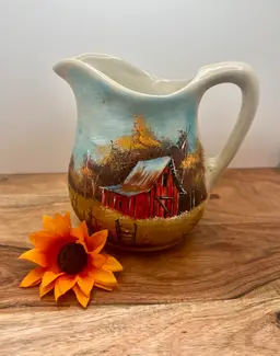 Hand painted Signed Pitcher Creamer Autumn