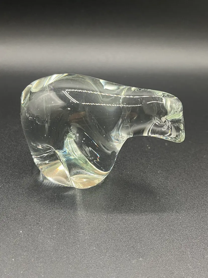 Clear Art Glass Polar Bear Paperweight 4” 🐻‍❄️