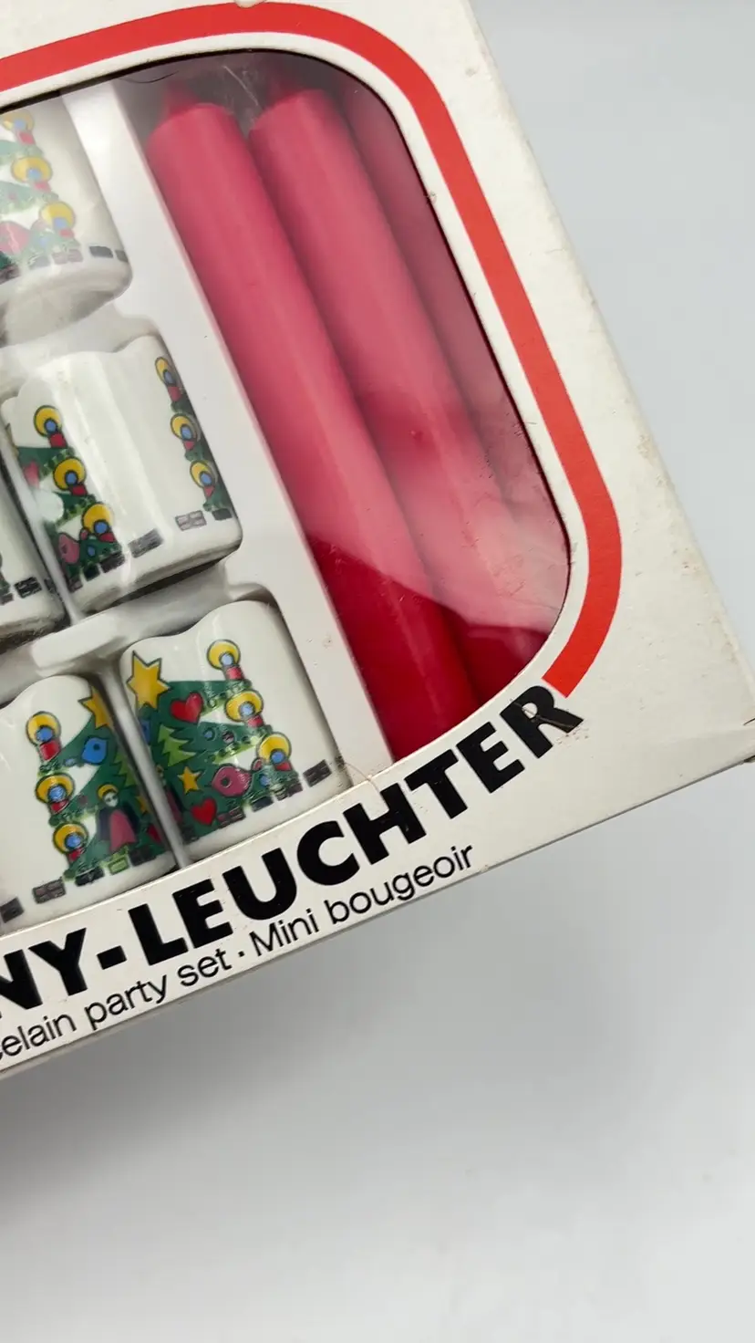 VTG Funny Leuchter Porcelain Mini Candlestick  Holder Red Candlestick W Germany Christmas