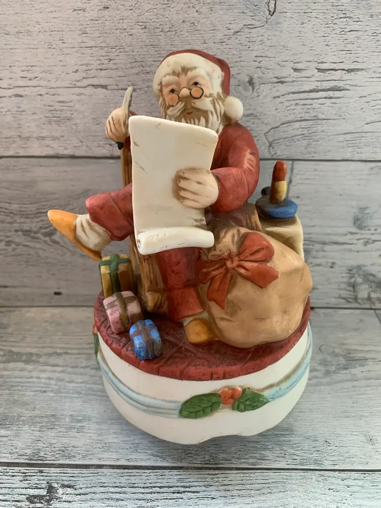 Christmas Santa Claus Making His List Musical Figurine Taiwan