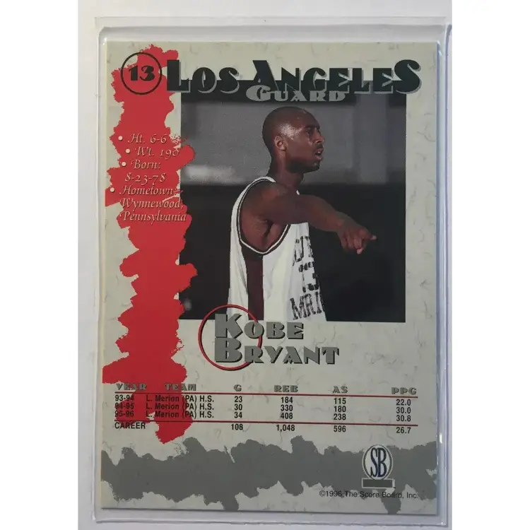 1996 Score Board Collection Kobe Bryant ROOKIE RC #13