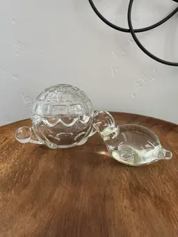 Pair of Clear Glass Turtles (Paperweight & Trinket Dish)