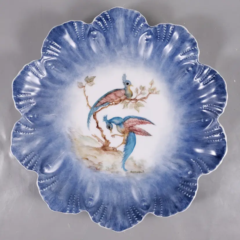Vintage Hand Painted PHOENIX PHEASANT BIRD OF PARADISE Porcelain Plate SIGNED