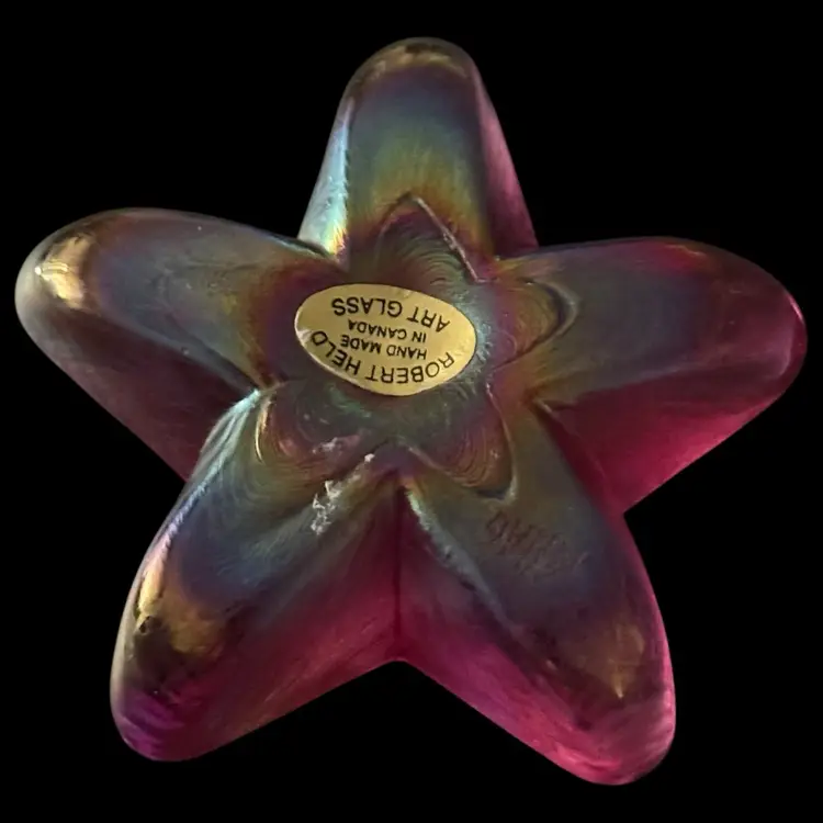 Robert Held Pink Iridescent Star Glass Paperweight 3.5”