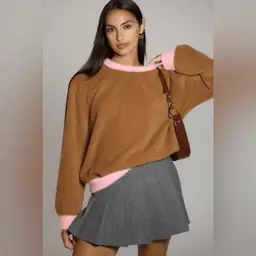 Anthropologie Maeve Cozy Brown Pink Soft Ringer Sweater size XL Pullover Indie