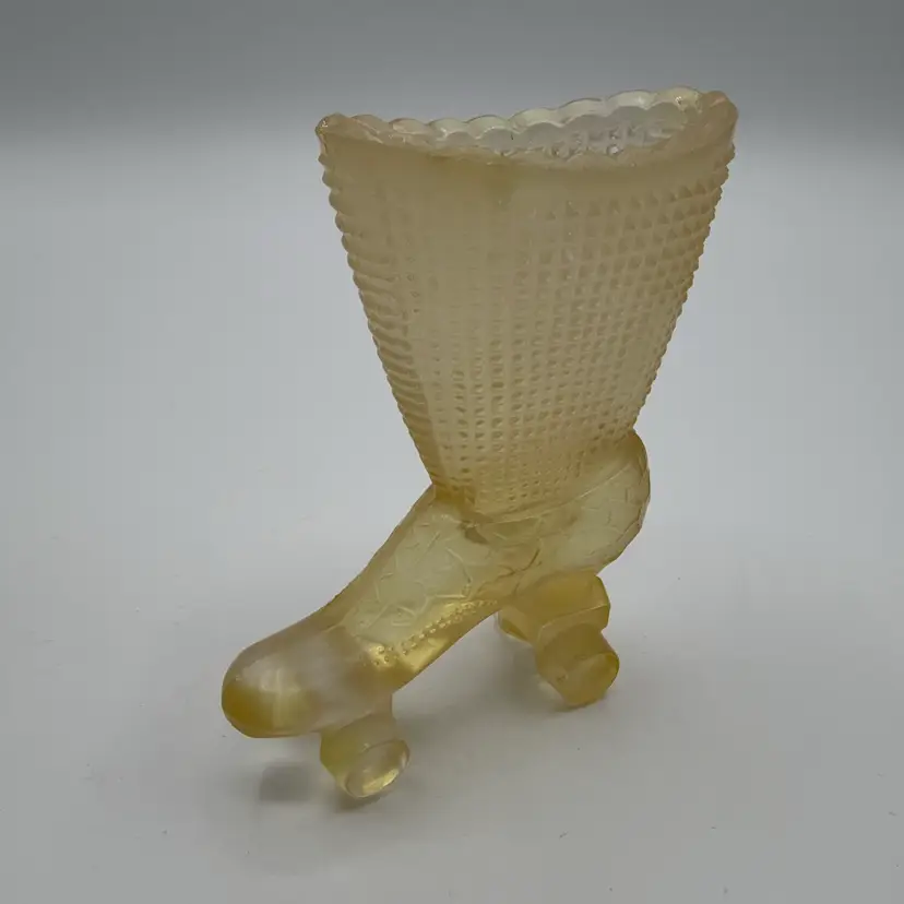 Yellow Frosted Glass Boot Skate Toothpick Matchstick Holder AS IS