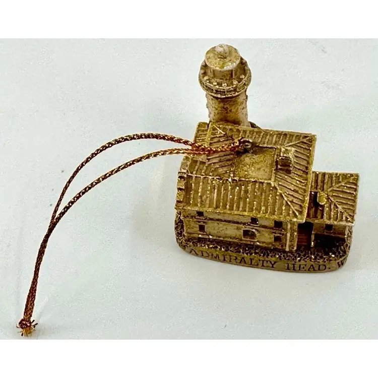 Vintage Mukilteo Light PNW Washington Lighthouse Gold Christmas Ornament