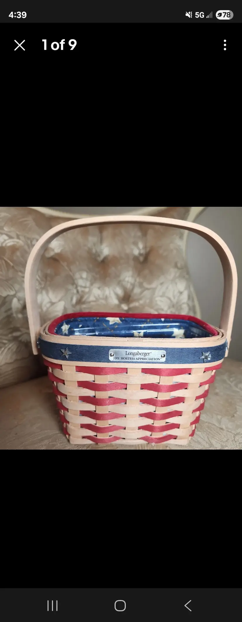 LONGABERGER 2001 HOSTESS APPRECIATION BASKET RED BLUE STARS W/Protecter