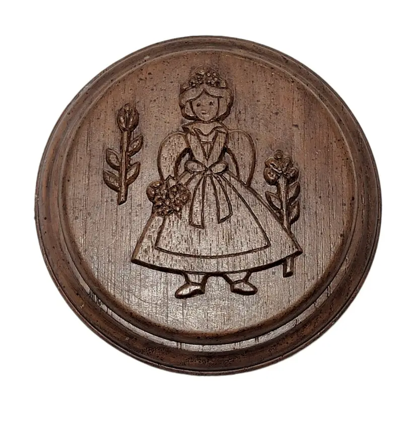 Vintage Resin Wall Plaque. Dutch Girl, Wood Tone. Hidden Key Holder. 6”
