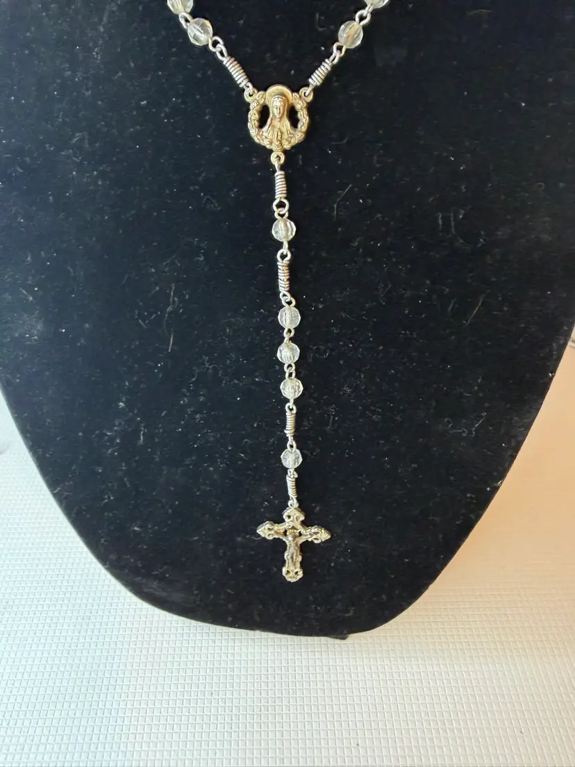 vintage rosary Plastic Beads Tested Not Sterling Silver