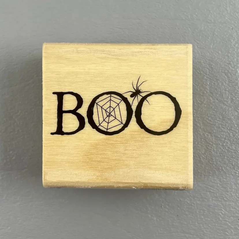 Craft Smart 2”x2” Halloween Boo Spider And Web Wood Mounted Rubber Stamp 276870