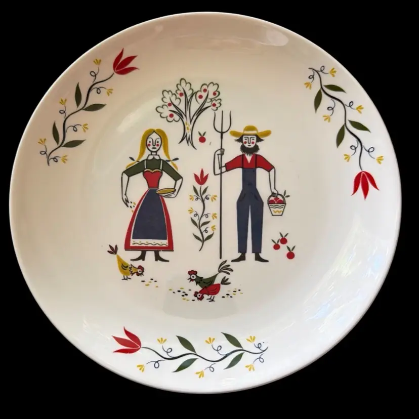 American Provincial Rhythm Homer Laughlin 10 1/8" Plate Folk Art Farmer Couple