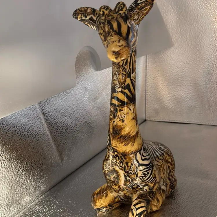 Vintage Gorgeous La Vie Patchwork Decoupage Finish Glazed Sitting Giraffe.