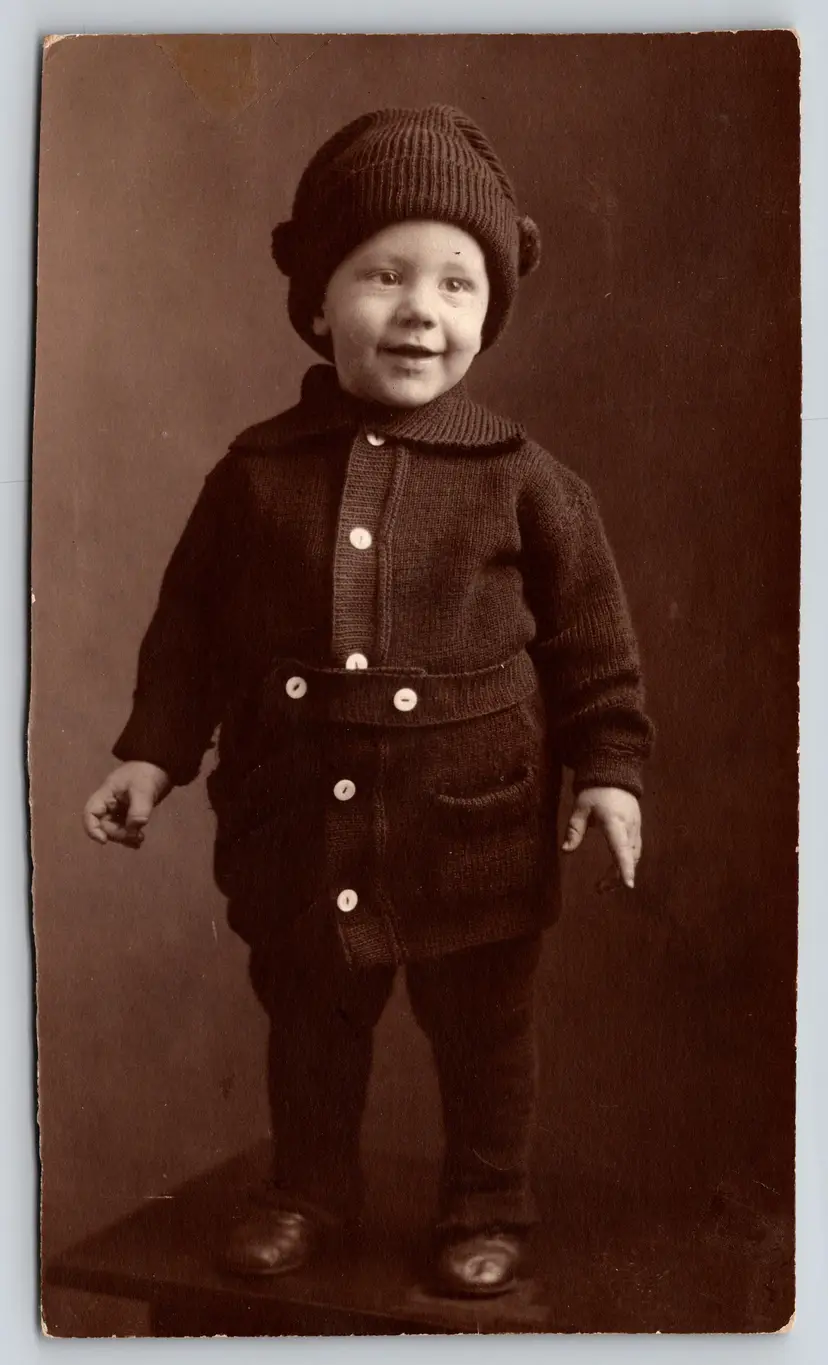 Postcard RPPC Happy Boy in Winter Hat and Coat Pin Real Photo Christmas -  9299