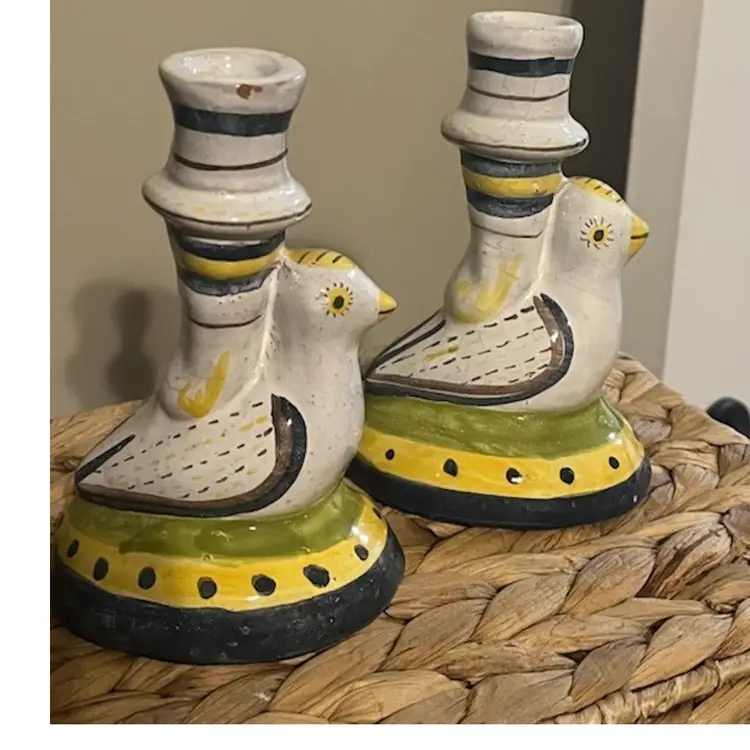 Portuguese Folk At Bird Taper Candlesticks