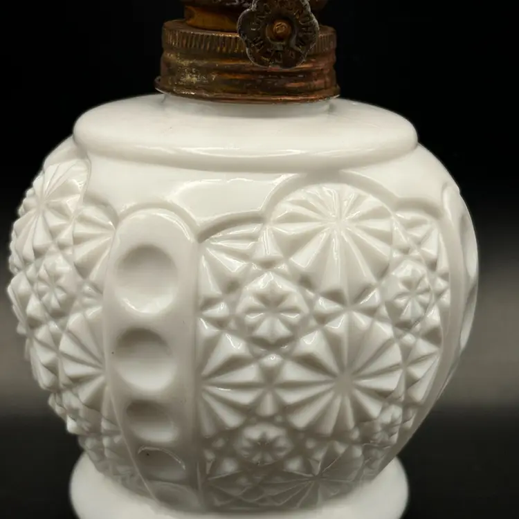 Mini Vintage Daisy And Thumbprint Milk Glass Oil Lamp