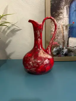 MCM Vintage Signed 1973 Long neck With dramatic Handle Pitcher Vase