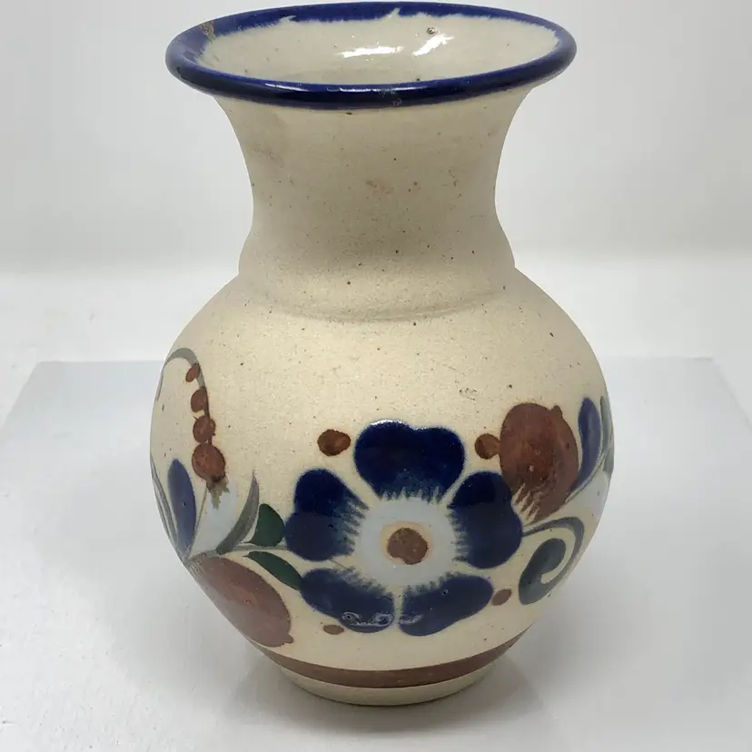 Hand Painted Mexican Pottery Flower Vase Signed