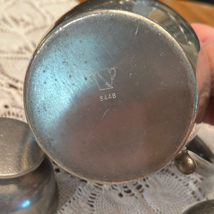 Vintage Pewter Water Pitcher, Sugar, & creamer.