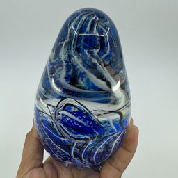 Blue Art Glass Swirly Magnum Paperweight 6”