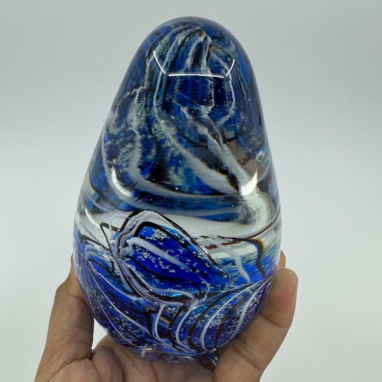 Blue Art Glass Swirly Magnum Paperweight 6”