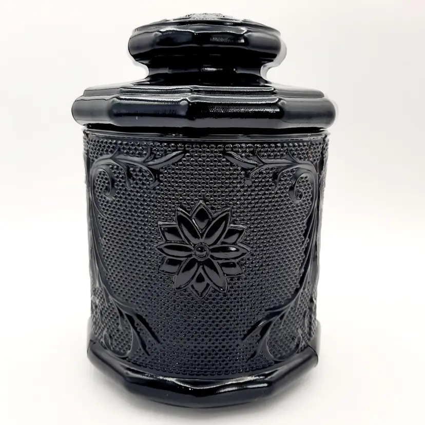 Indiana Glass Tiara Black Sandwich Pattern Medium Canister AS IS