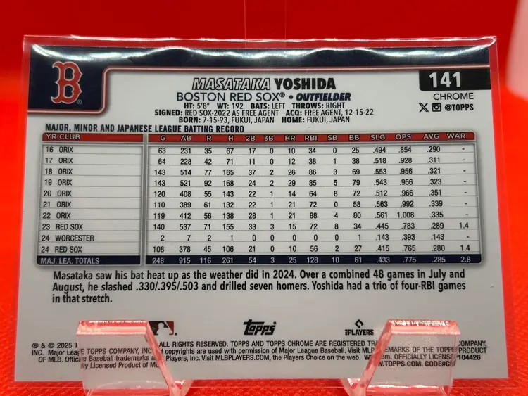 Masataka Yoshida - 2025 Topps Chrome Prism Refractor Boston Red Sox