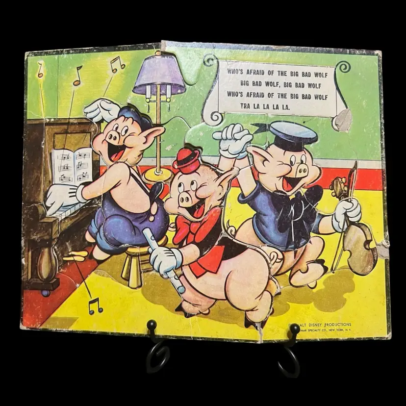 MARKDOWN! Walt Disney Three Little Pigs 1950-60s Puzzle ~11x8.5”