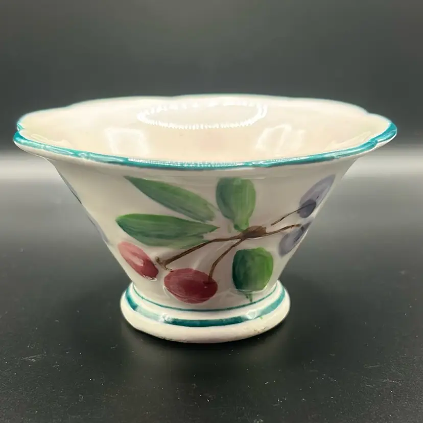 Vintage Ceramic Small Dessert Bowl With Embossed Fruit And Leaves Design