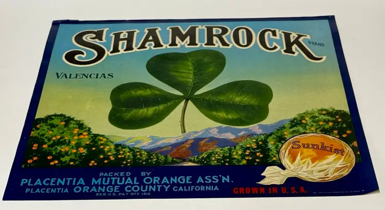 Vintage Original Shamrock Citrus Crate Label 1930’s