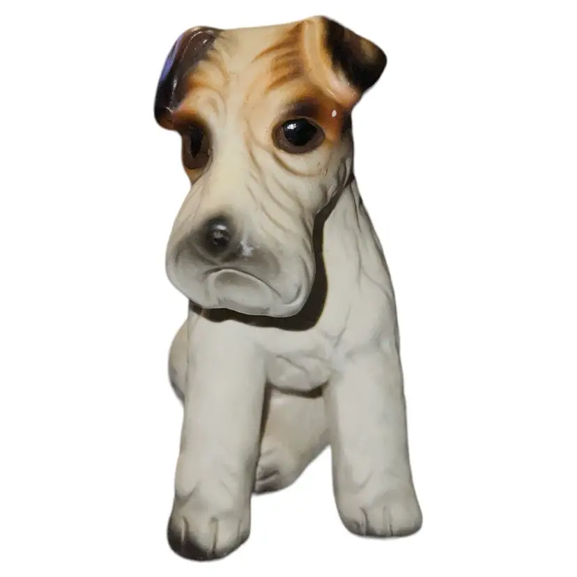 Vintage Wire Haired Fox Terrier Dog Porcelain LeGo Figurine Japan 3.75x5.25in