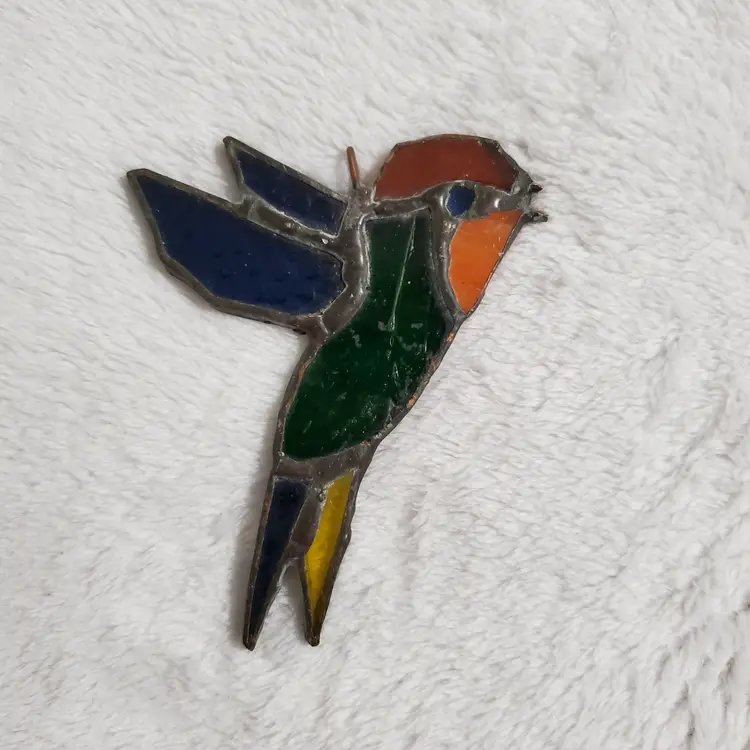 Vintage Stained Glass Bird Suncatcher (Signed)