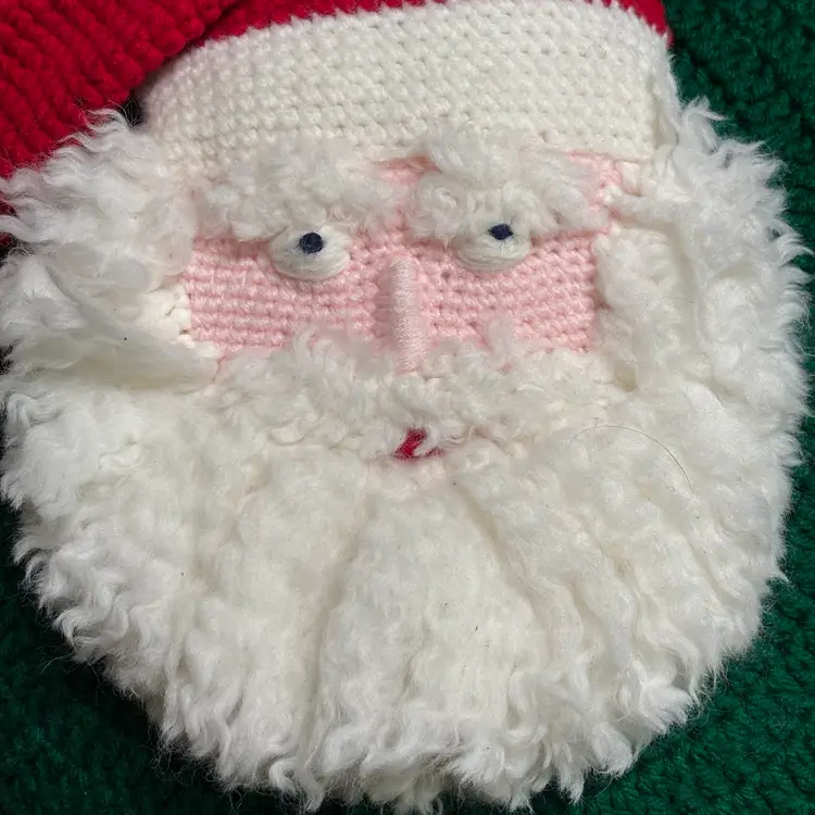 Round Handmade Circle Santa Face Pillow Vintage 13”