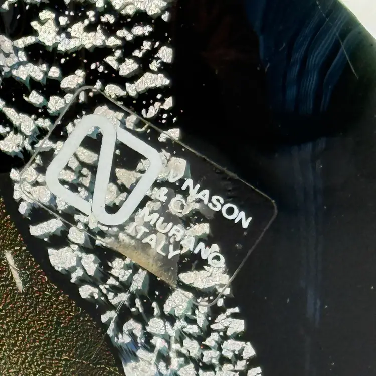 V. Nason Murano Black Glass And Silver Aventurine Angelfish Figurine 5.5”