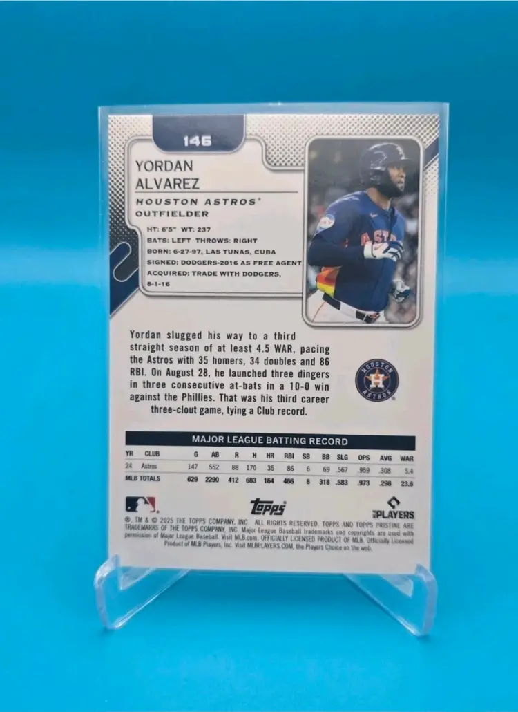 Yordan Alvarez 2025 Topps Pristine Blue Refractor 22/75 Houston Astros