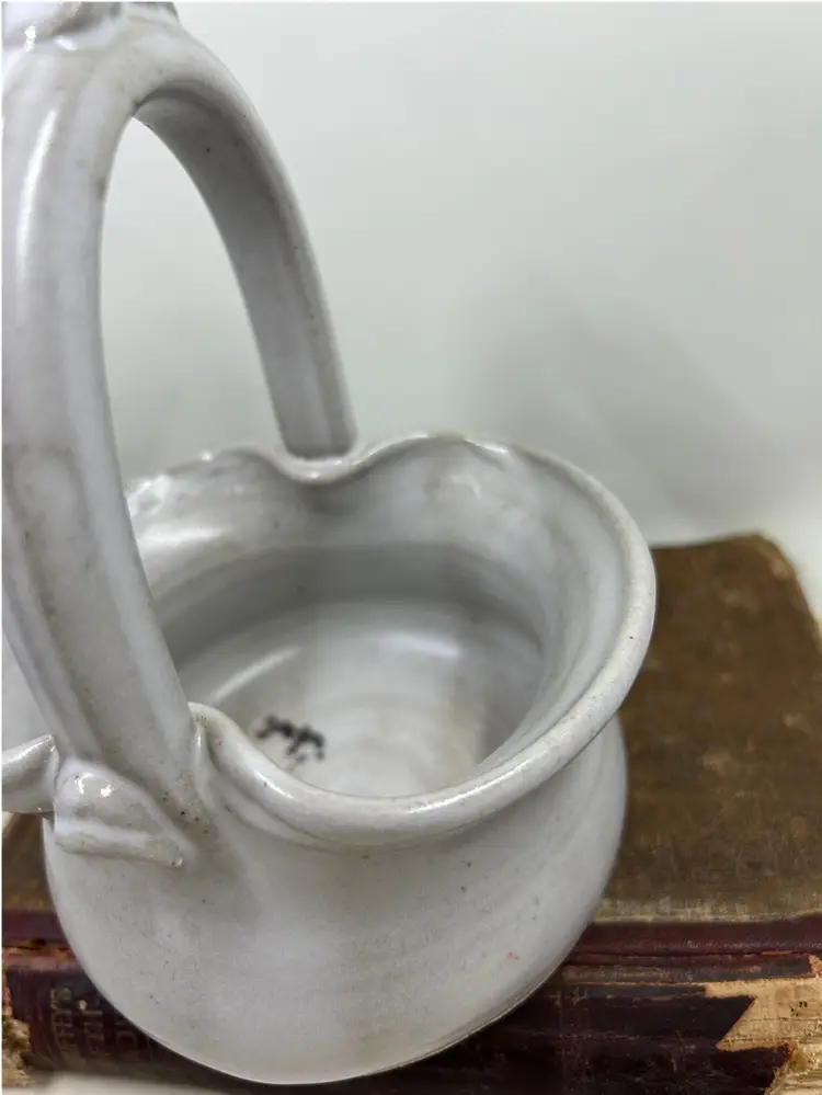 Blue Gray Pottery Basket Bowl With Handle Signed Studio Pottery Free Shipping