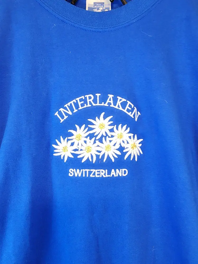 Interlaken Switzerland Best Millenium T-Shirt Embroidered Edelweiss Patch XL