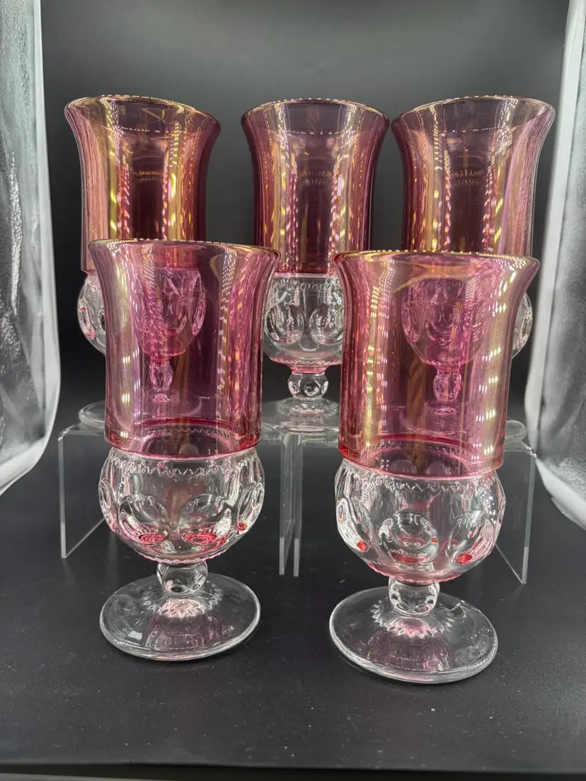 set of 5- TIFFIN-FRANCISCAN KING'S CROWN CRANBERRY FLASHED GOBLETS