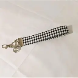 Handmade Wristlet Key Chain, Fob - Black & White Gingham