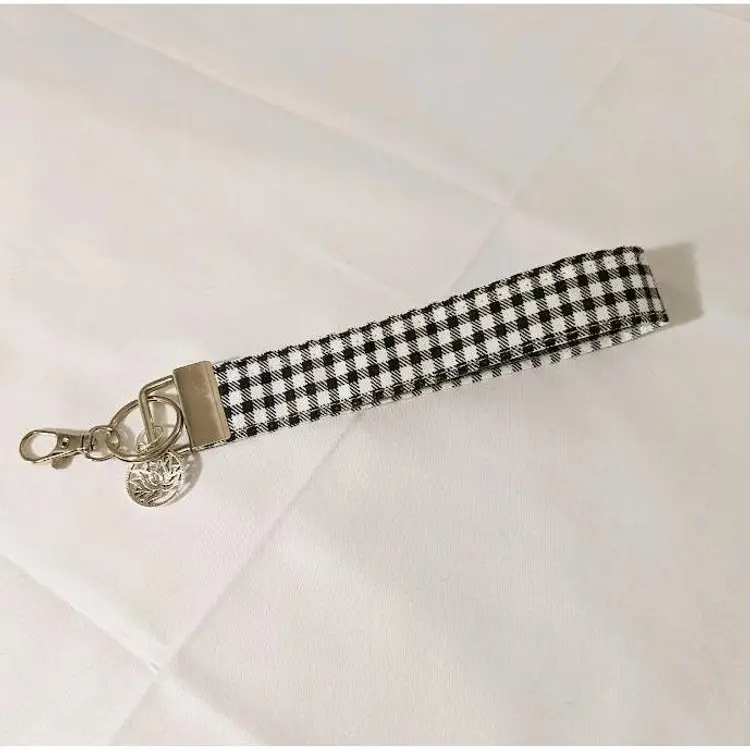 Handmade Wristlet Key Chain, Fob - Black & White Gingham