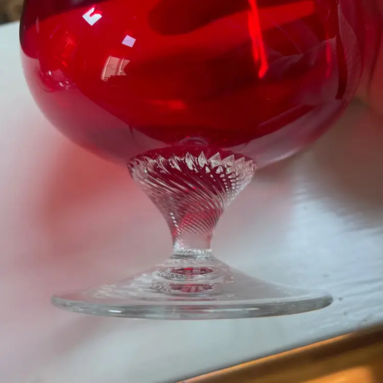 Vintage 60s Twist Stem Ruby Red Crystal Glasses Brandy Cognac Snifters Set Of 4