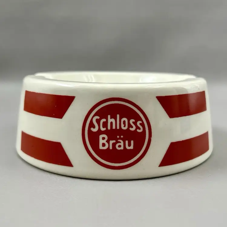 Schloss Brau Ceramic 5.75"  Ashtray Red White Beer Brew Brewery Advertising